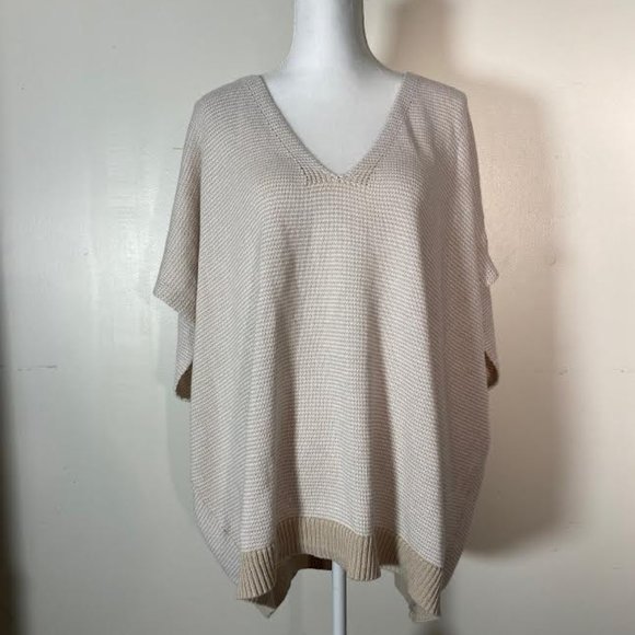 NWT GAP Women XXL Knit V-Neck Short Sleeve Cape Top Poncho Pullover Sweater Tan - Picture 4 of 7